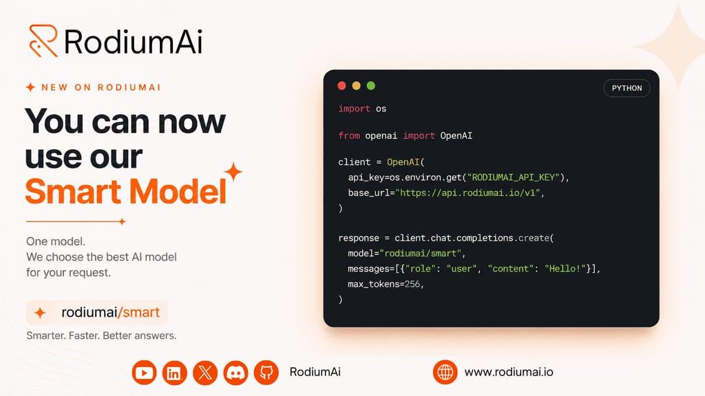 rodiumai/smart on RodiumAI: let the gateway pick the right model for cost and speed